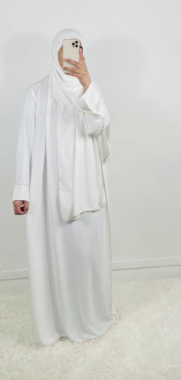 Abaya Hijab intégré blanc