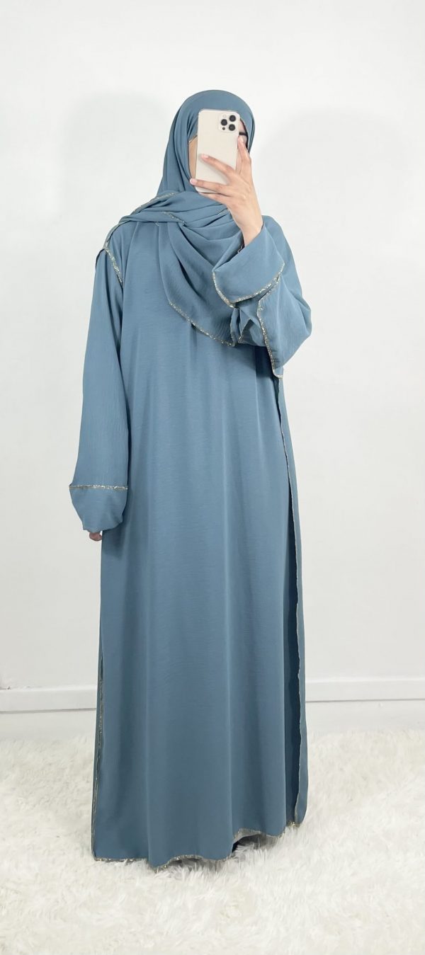 Abaya Hijab intégré gris bleuté