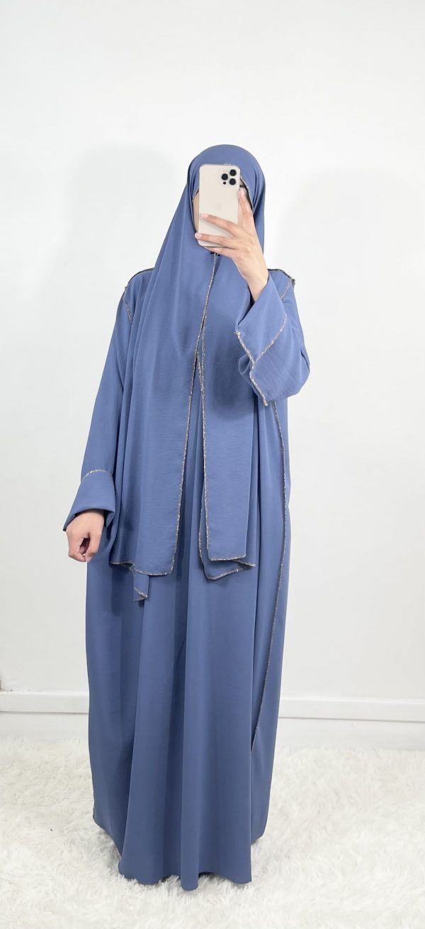 Abaya Hijab intégré bleu jeans