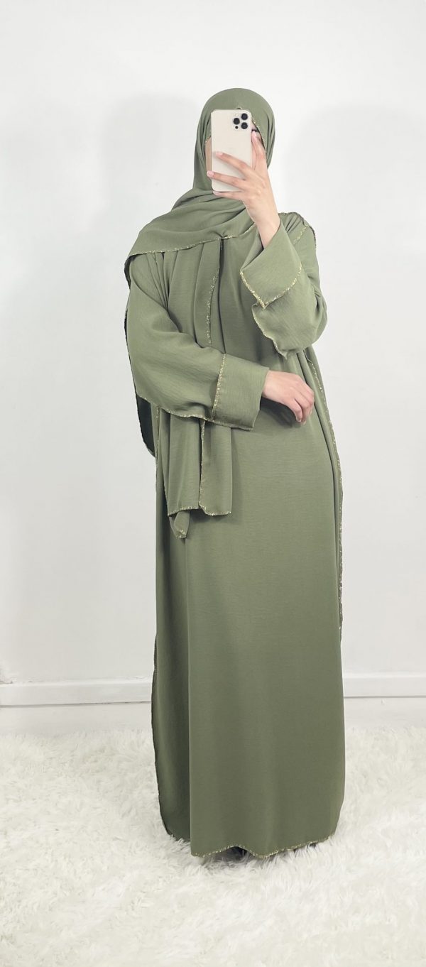 Abaya Hijab intégré vert olive